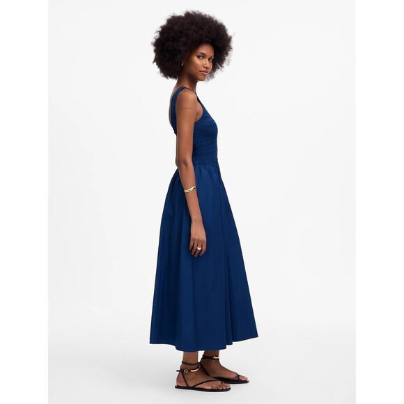 Madewell The Petite Melody Scoopback Smocked Midi Dress Blue Moon Small NWT - Picture 3 of 15
